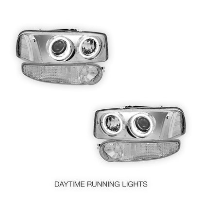 GMC Sierra 1500 Classic Denali (2007) Black Dual Halo Projector Headlights LH + RH