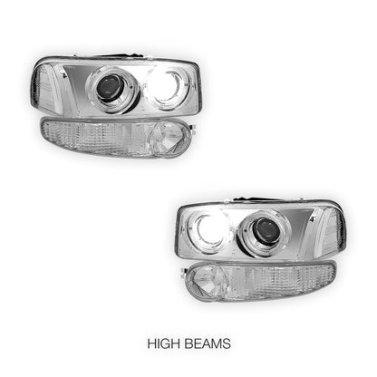 GMC Sierra 1500 Classic Denali (2007) Black Dual Halo Projector Headlights LH + RH