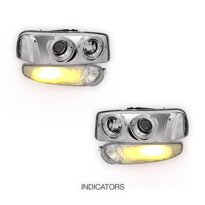GMC Sierra 1500 Classic Denali (2007) Black Dual Halo Projector Headlights LH + RH