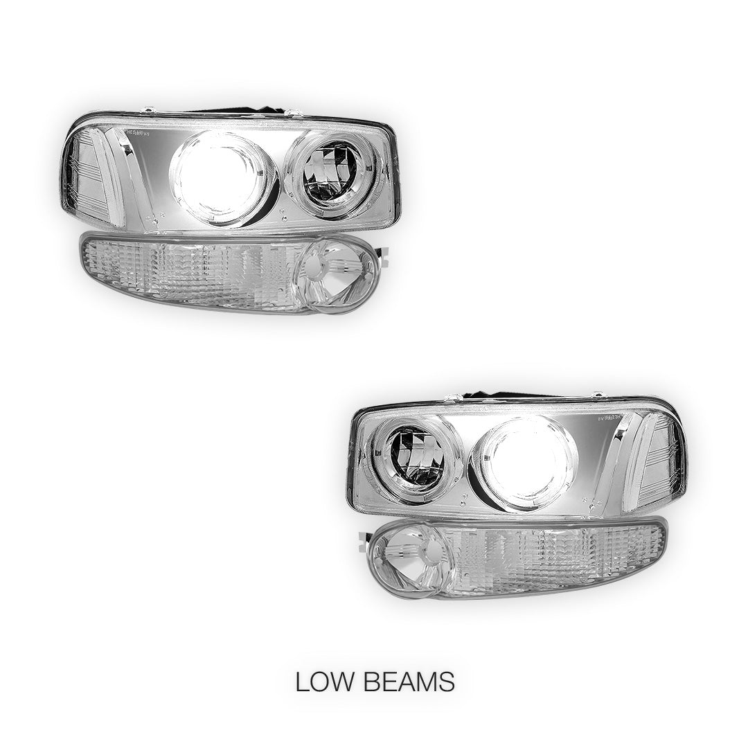 GMC Sierra 1500 Classic Denali (2007) Black Dual Halo Projector Headlights LH + RH