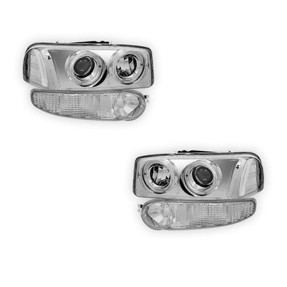 GMC Sierra 1500 Classic Denali (2007) Black Dual Halo Projector Headlights LH + RH