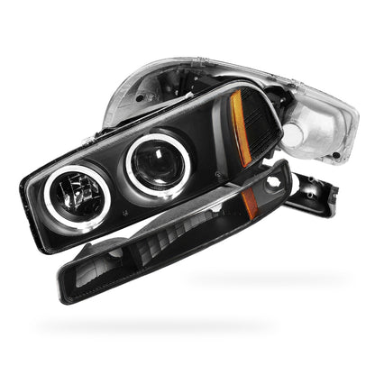 GMC Yukon XL 1500 Denali (2001 - 2006) Black Dual Halo Projector Headlights LH + RH