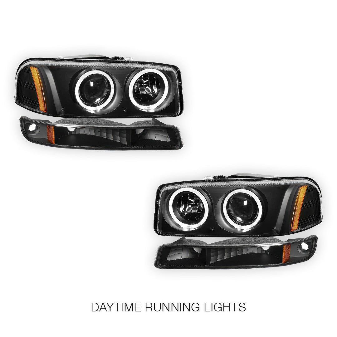 GMC Yukon XL 1500 Denali (2001 - 2006) Black Dual Halo Projector Headlights LH + RH