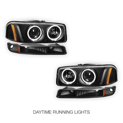 GMC Yukon XL 1500 Denali (2001 - 2006) Black Dual Halo Projector Headlights LH + RH