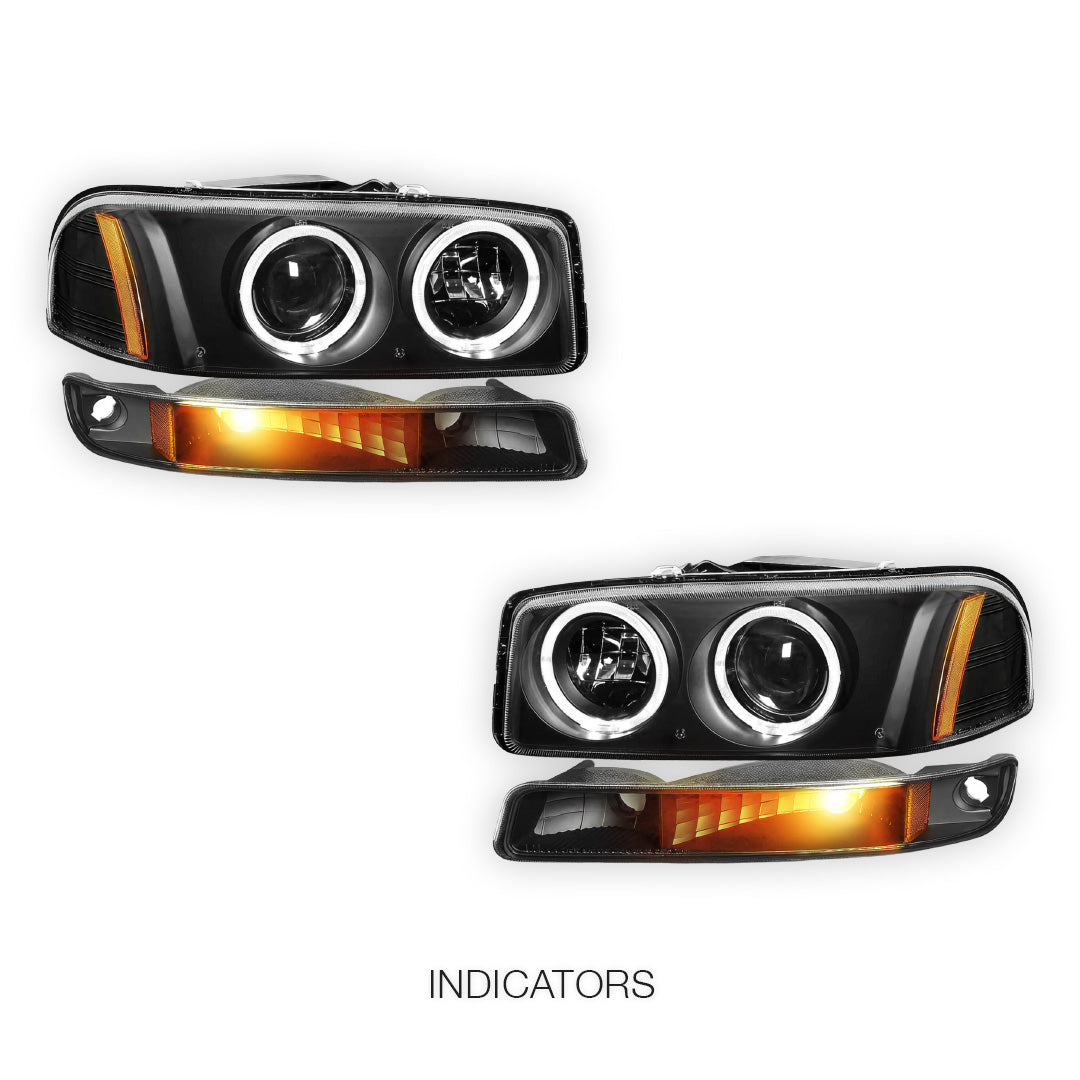 GMC Yukon XL 1500 Denali (2001 - 2006) Black Dual Halo Projector Headlights LH + RH