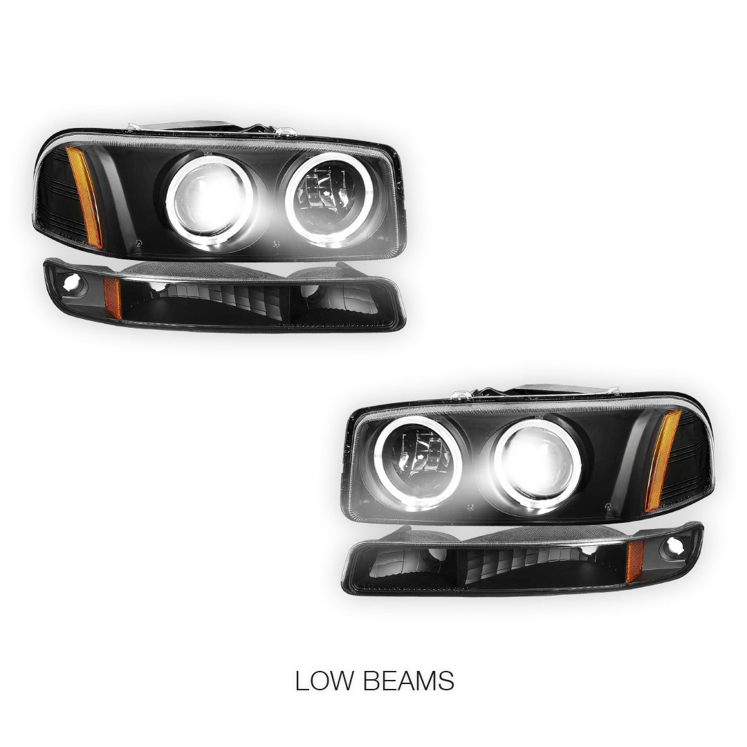 GMC Yukon XL 1500 Denali (2001 - 2006) Black Dual Halo Projector Headlights LH + RH
