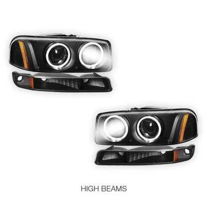 GMC Yukon XL 1500 Denali (2001 - 2006) Black Dual Halo Projector Headlights LH + RH