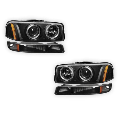 GMC Yukon XL 1500 Denali (2001 - 2006) Black Dual Halo Projector Headlights LH + RH
