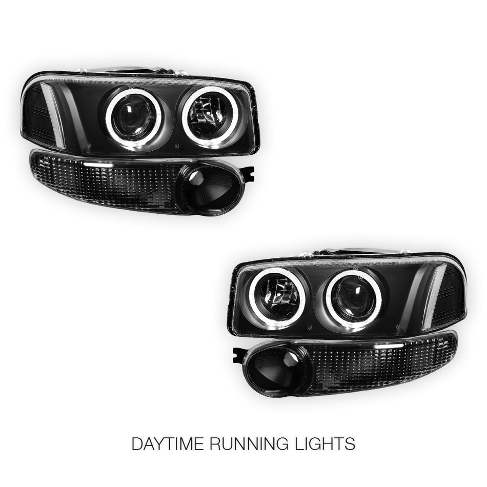 GMC Yukon XL 1500 Denali (2001 - 2006) Black Dual Halo Projector Headlights LH + RH