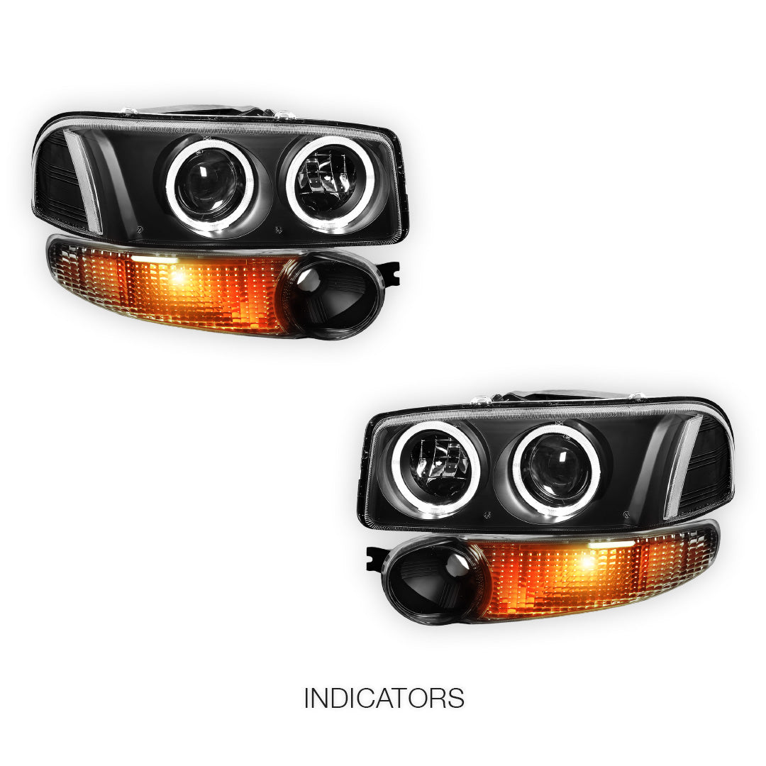 GMC Yukon XL 1500 Denali (2001 - 2006) Black Dual Halo Projector Headlights LH + RH
