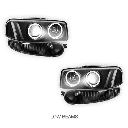 GMC Yukon XL 1500 Denali (2001 - 2006) Black Dual Halo Projector Headlights LH + RH