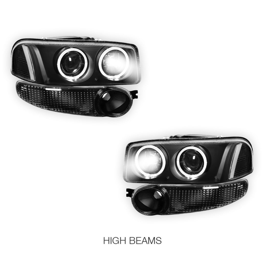 GMC Yukon XL 1500 Denali (2001 - 2006) Black Dual Halo Projector Headlights LH + RH