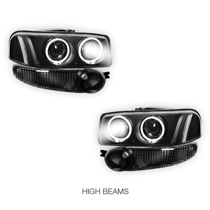GMC Yukon XL 1500 Denali (2001 - 2006) Black Dual Halo Projector Headlights LH + RH