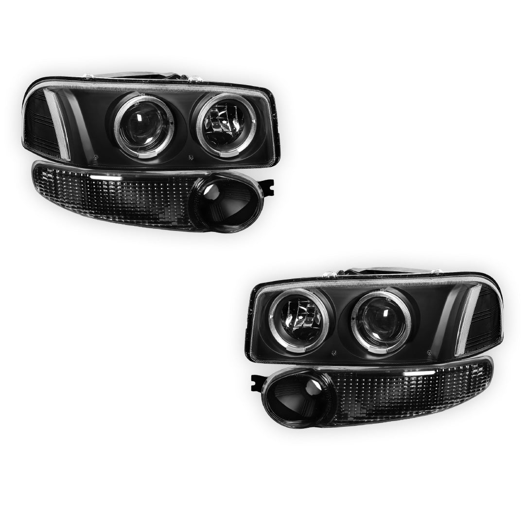 GMC Yukon XL 1500 Denali (2001 - 2006) Black Dual Halo Projector Headlights LH + RH