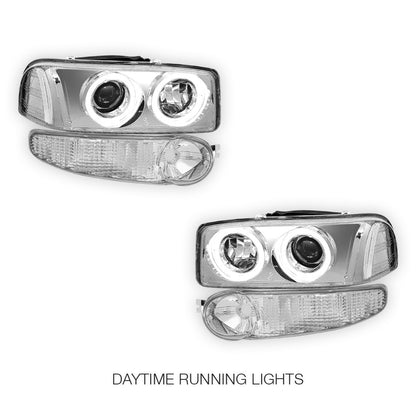 GMC Yukon XL 1500 Denali (2001 - 2006) Black Dual Halo Projector Headlights LH + RH