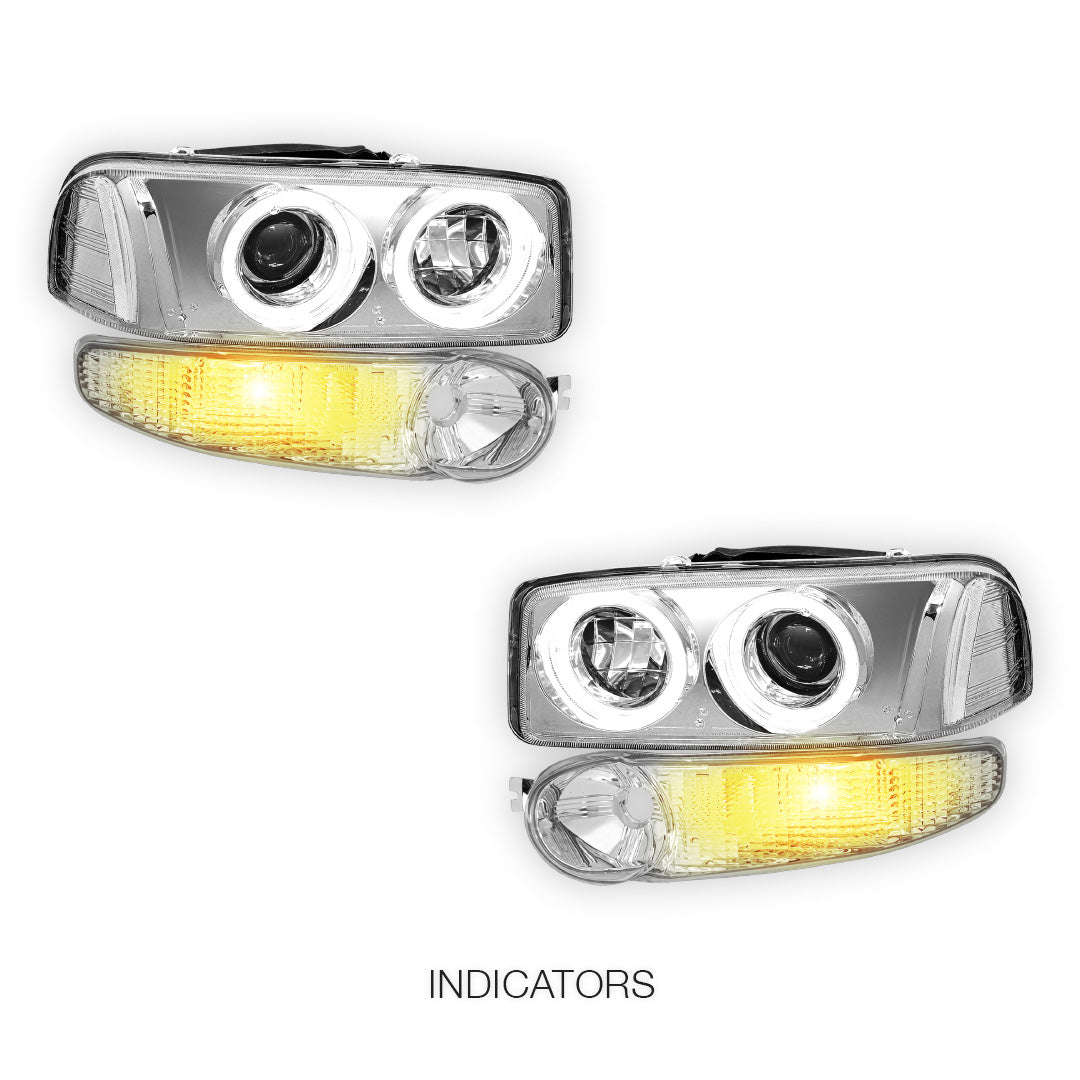 GMC Yukon XL 1500 Denali (2001 - 2006) Black Dual Halo Projector Headlights LH + RH