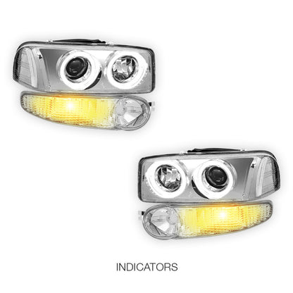 GMC Yukon XL 1500 Denali (2001 - 2006) Black Dual Halo Projector Headlights LH + RH