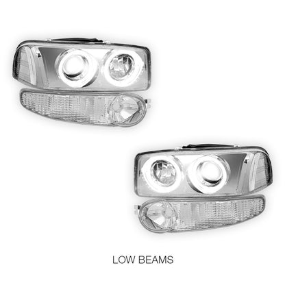 GMC Yukon XL 1500 Denali (2001 - 2006) Black Dual Halo Projector Headlights LH + RH