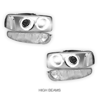 GMC Yukon XL 1500 Denali (2001 - 2006) Black Dual Halo Projector Headlights LH + RH