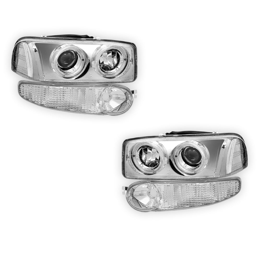 GMC Yukon XL 1500 Denali (2001 - 2006) Black Dual Halo Projector Headlights LH + RH