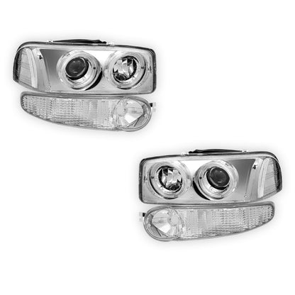 GMC Yukon XL 1500 Denali (2001 - 2006) Black Dual Halo Projector Headlights LH + RH