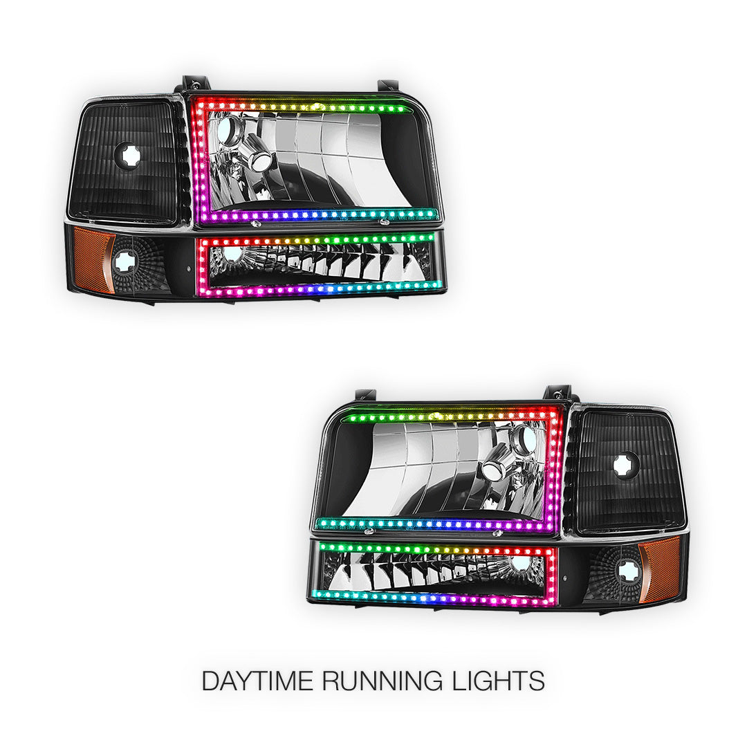 Ford F-250 (1992 - 1996) Sequential RGB LED DRL Headlights LH + RH