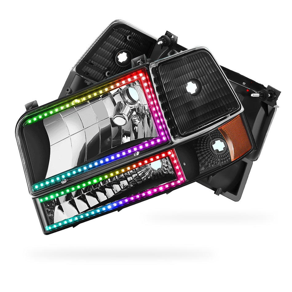 Ford F-250 (1992 - 1996) Sequential RGB LED DRL Headlights LH + RH