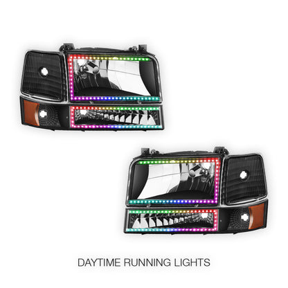 Ford F-350 (1992 - 1996) Sequential RGB LED DRL Headlights LH + RH