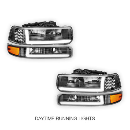 Chevrolet Silverado 1500 LS / LT / SS (1999 - 2002) LED DRL Bar Headlights LH + RH
