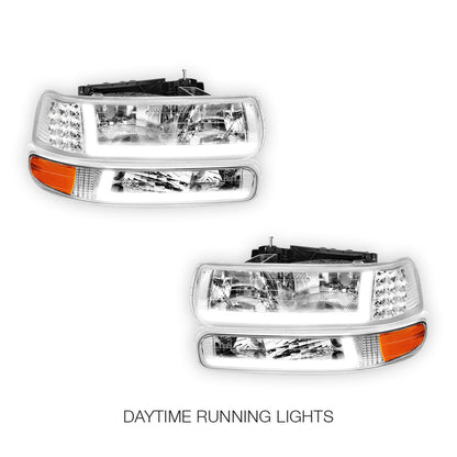 Chevrolet Silverado 1500 LS / LT / SS (1999 - 2002) LED DRL Bar Headlights LH + RH
