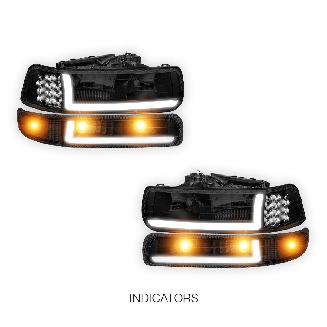 Chevrolet Silverado 1500 LS / LT / SS (1999 - 2002) LED DRL Bar Headlights LH + RH