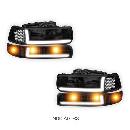 Chevrolet Silverado 1500 LS / LT / SS (1999 - 2002) LED DRL Bar Headlights LH + RH