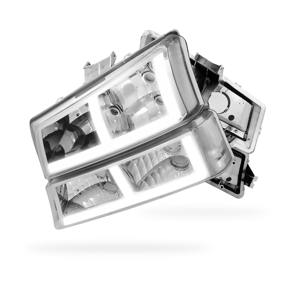 Chevrolet Silverado 3500 LS / LT / WT (2003 - 2006) F-Pattern LED DRL Replacement Headlights LH + RH