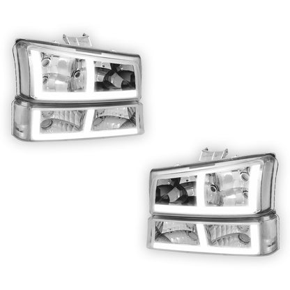Chevrolet Silverado 2500 HD LS / LT / WT (2003 - 2006) F-Pattern LED DRL Replacement Headlights LH + RH