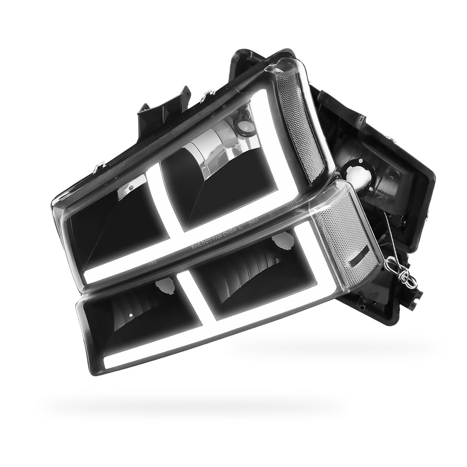 Chevrolet Silverado 2500 HD Classic LS / LT / WT (2007) F-Pattern LED DRL Replacement Headlights LH + RH