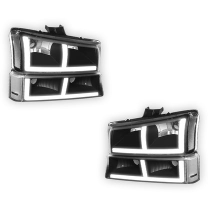 Chevrolet Silverado 3500 Classic LS / LT / WT (2007) F-Pattern LED DRL Replacement Headlights LH + RH