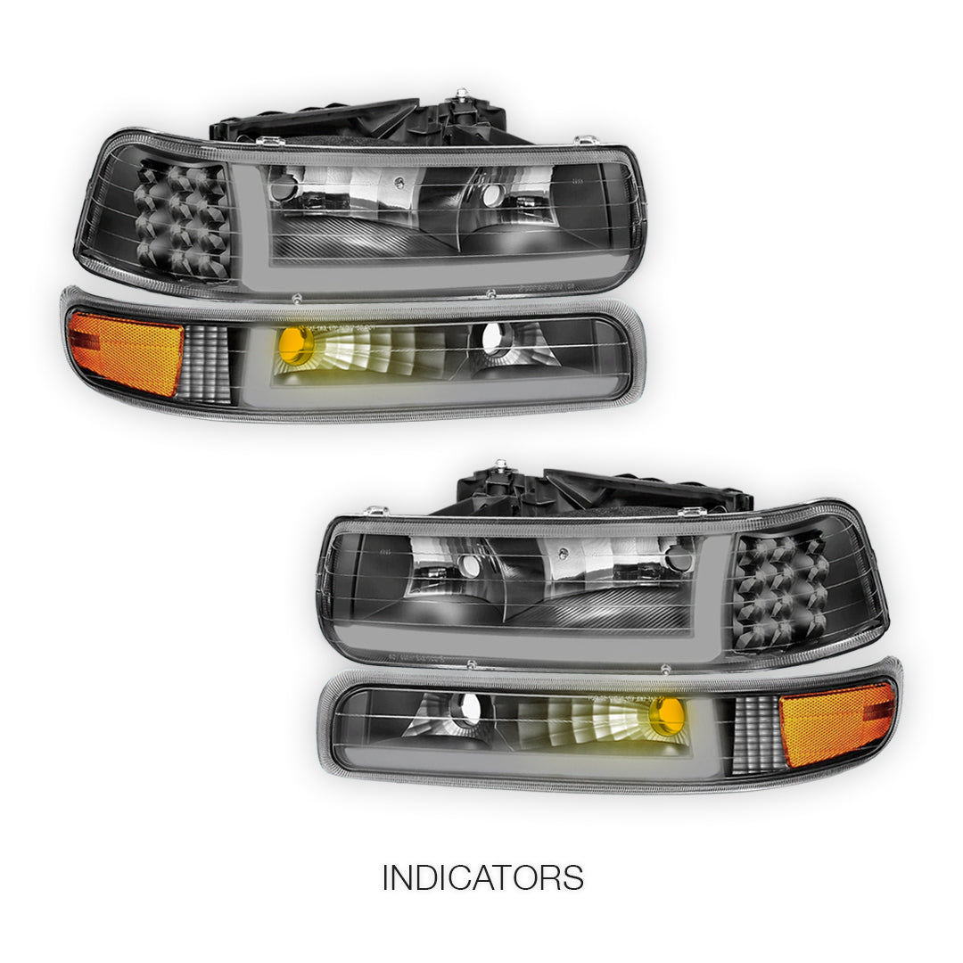 Chevrolet Silverado 2500 LS / LT (1999 - 2002) LED DRL Bar Headlights LH + RH