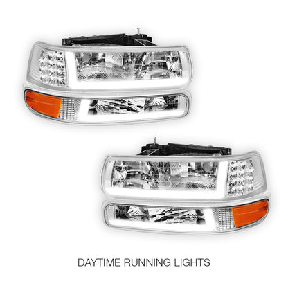 Chevrolet Silverado 2500 LS / LT (1999 - 2002) LED DRL Bar Headlights LH + RH