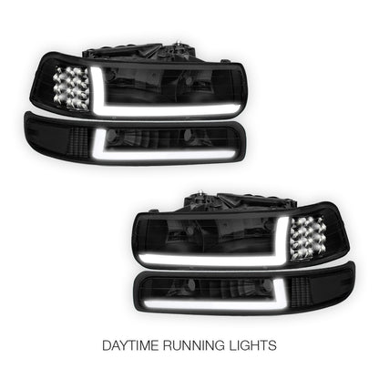 Chevrolet Silverado 2500 LS / LT (1999 - 2002) LED DRL Bar Headlights LH + RH