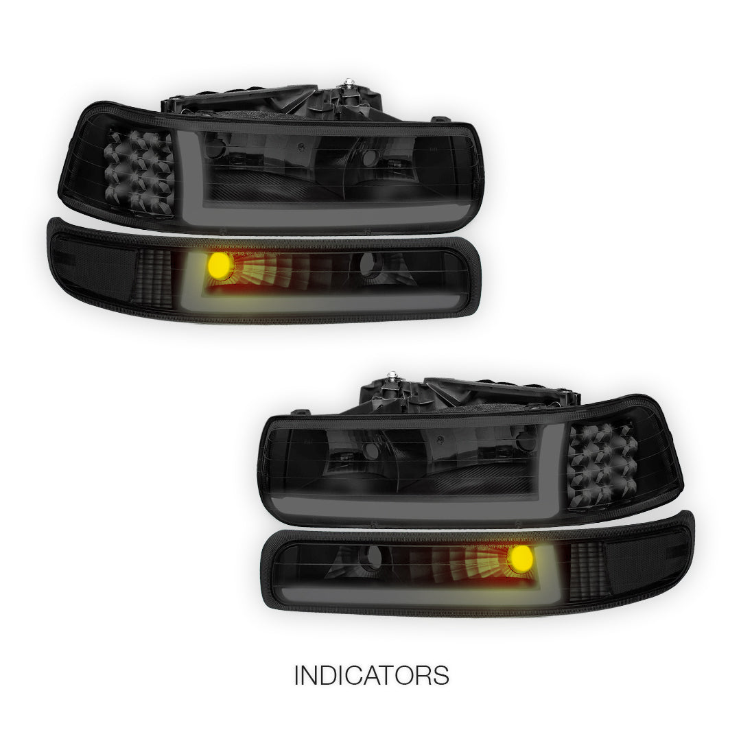 Chevrolet Silverado 2500 LS / LT (1999 - 2002) LED DRL Bar Headlights LH + RH