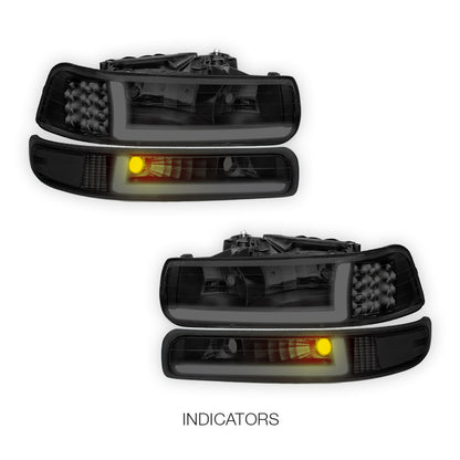 Chevrolet Silverado 2500 LS / LT (1999 - 2002) LED DRL Bar Headlights LH + RH