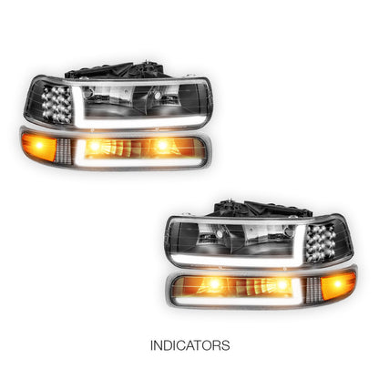 Chevrolet Silverado 2500 HD LS / LT (2001 - 2002) LED DRL Bar Headlights LH + RH