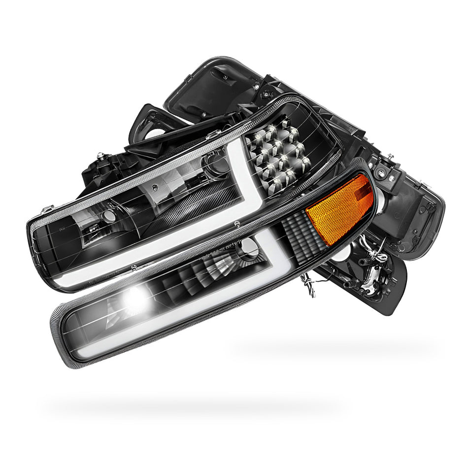 Chevrolet Silverado 3500 LS / LT / WT (2001 - 2002) LED DRL Bar Headlights LH + RH