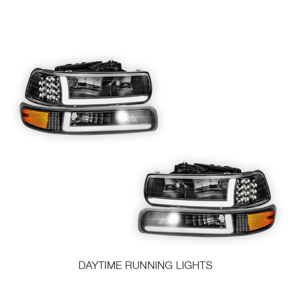 Chevrolet Silverado 3500 LS / LT / WT (2001 - 2002) LED DRL Bar Headlights LH + RH