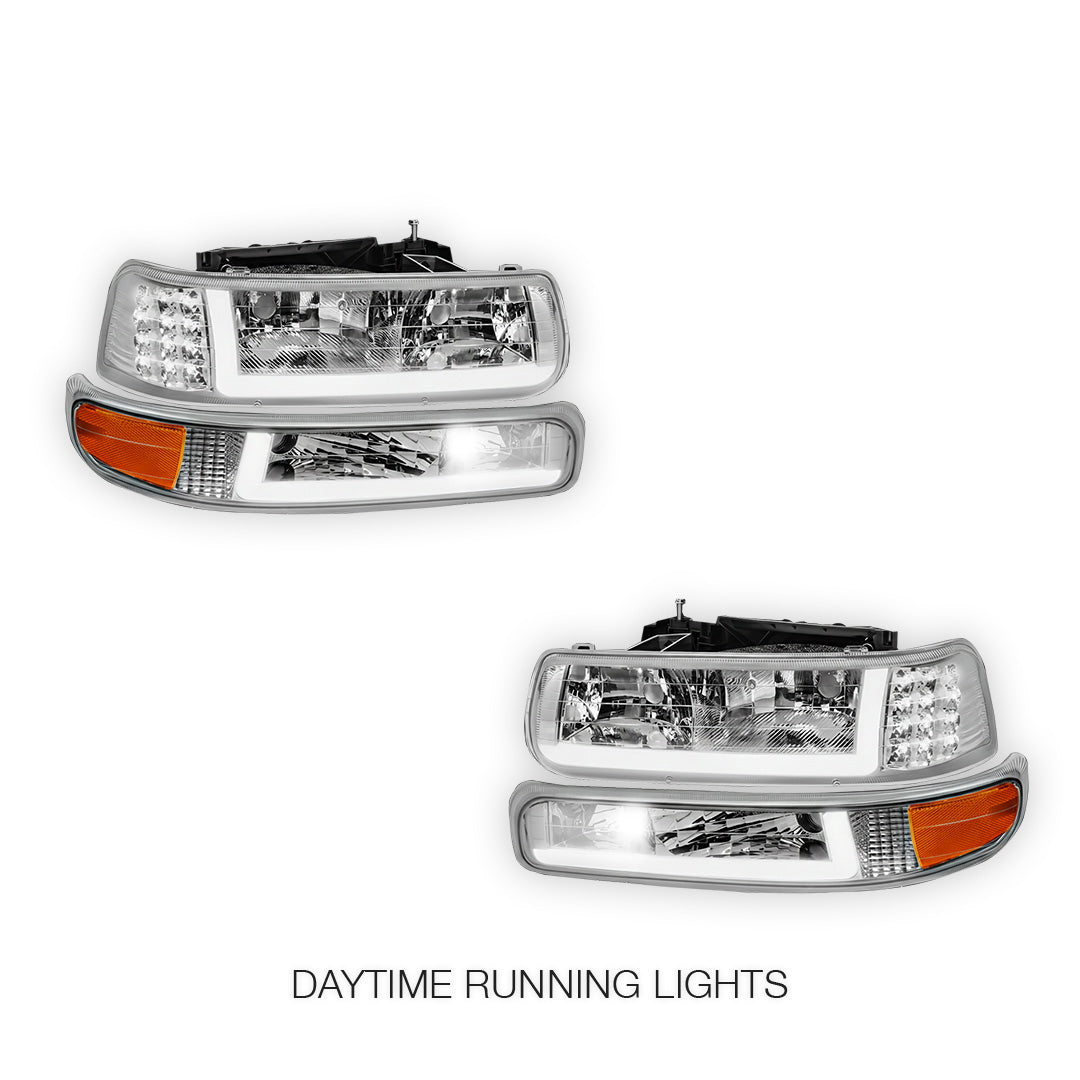 Chevrolet Silverado 3500 LS / LT / WT (2001 - 2002) LED DRL Bar Headlights LH + RH