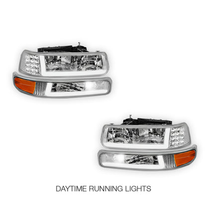 Chevrolet Silverado 3500 LS / LT / WT (2001 - 2002) LED DRL Bar Headlights LH + RH