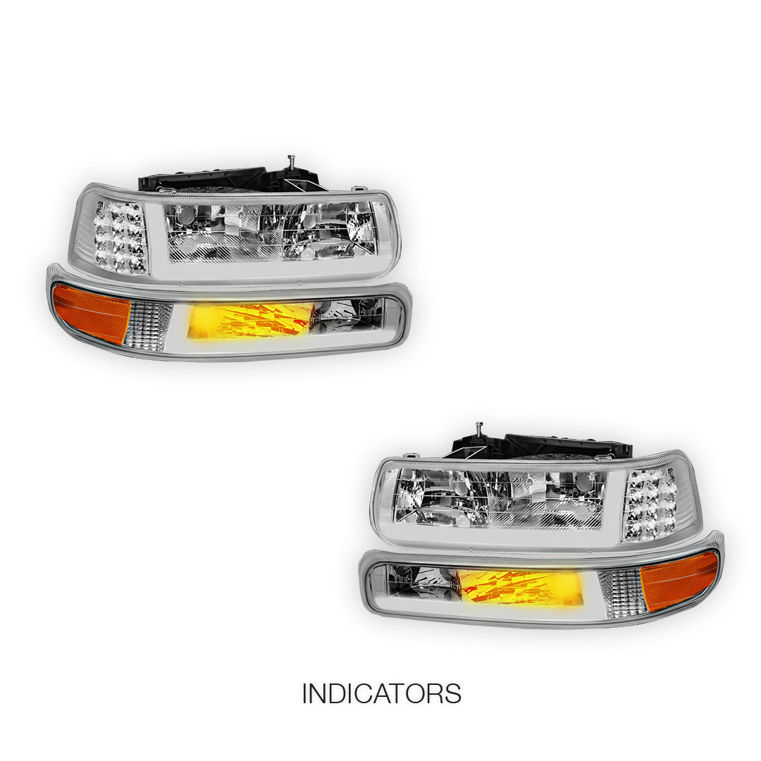 Chevrolet Silverado 3500 LS / LT / WT (2001 - 2002) LED DRL Bar Headlights LH + RH