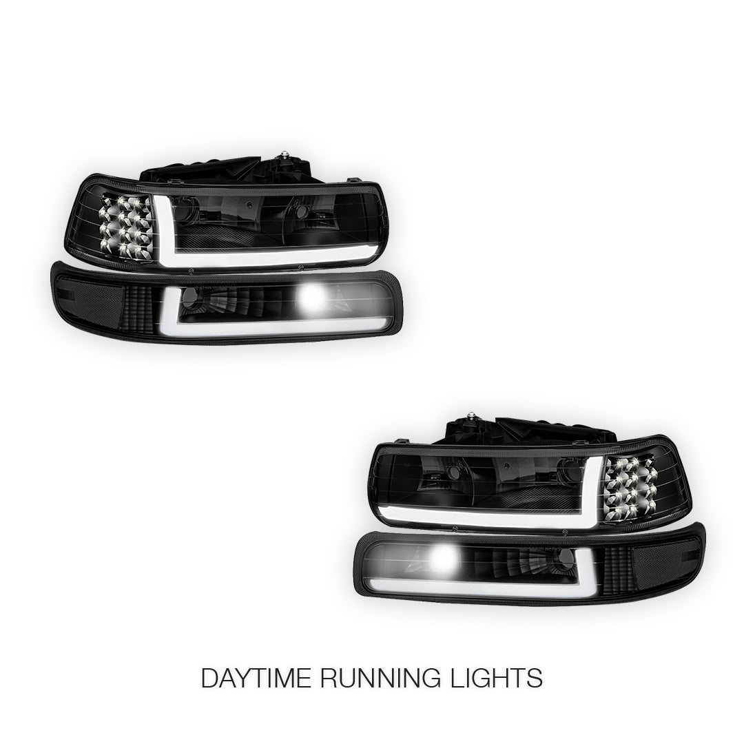 Chevrolet Silverado 3500 LS / LT / WT (2001 - 2002) LED DRL Bar Headlights LH + RH