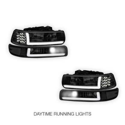 Chevrolet Silverado 3500 LS / LT / WT (2001 - 2002) LED DRL Bar Headlights LH + RH