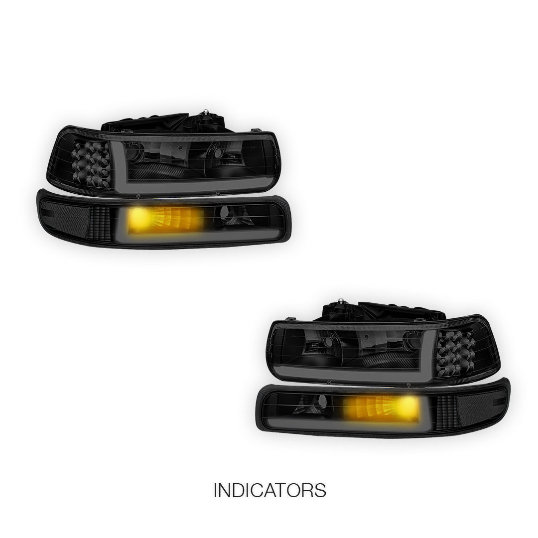 Chevrolet Silverado 3500 LS / LT / WT (2001 - 2002) LED DRL Bar Headlights LH + RH